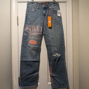 NWT Women's 28 Von Dutch Blue Patchwork Jeans with Pink Accents